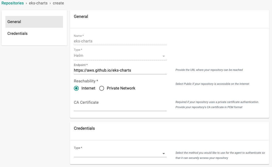 Add EKS Charts Repository