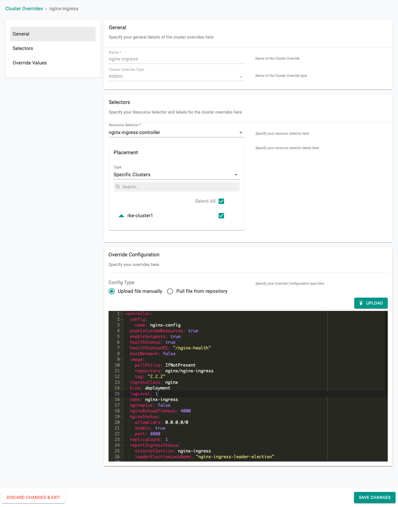 Cluster Override Config