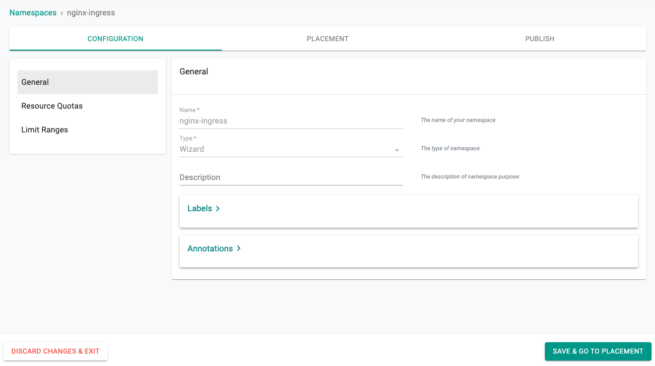 Configure Namespace