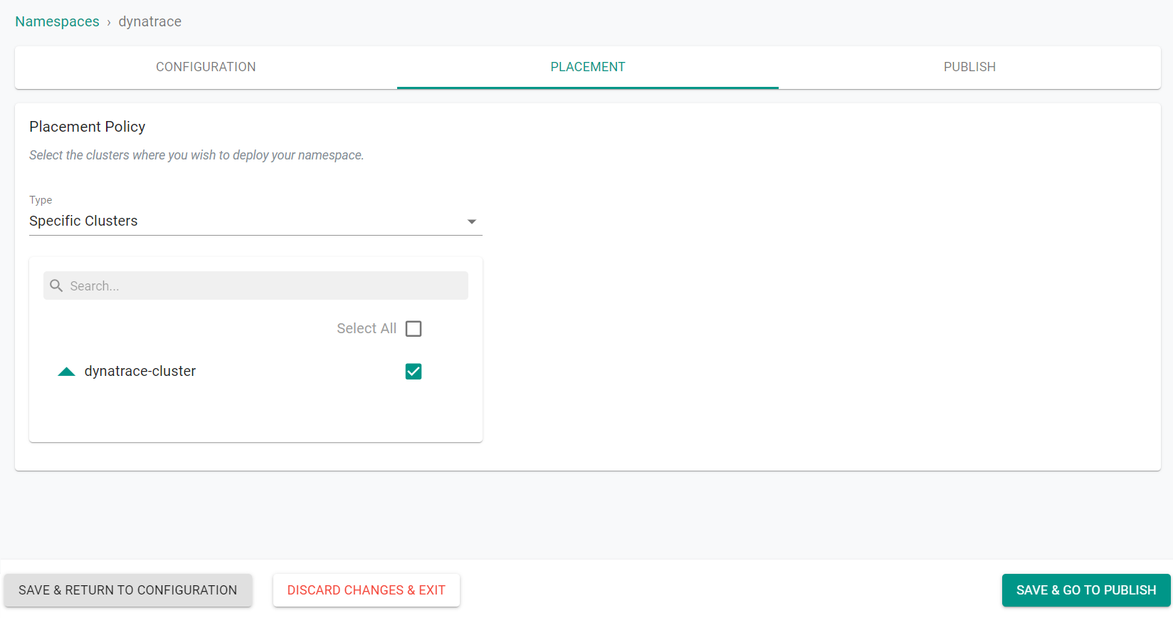 Publish Namespace