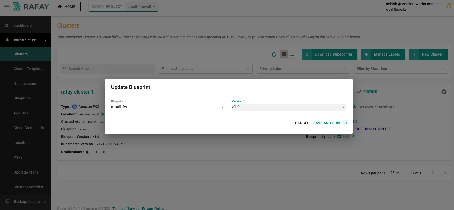 Add Araali Blueprint Version to Cluster