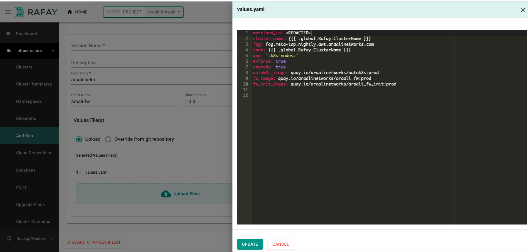 Edit values.yaml in