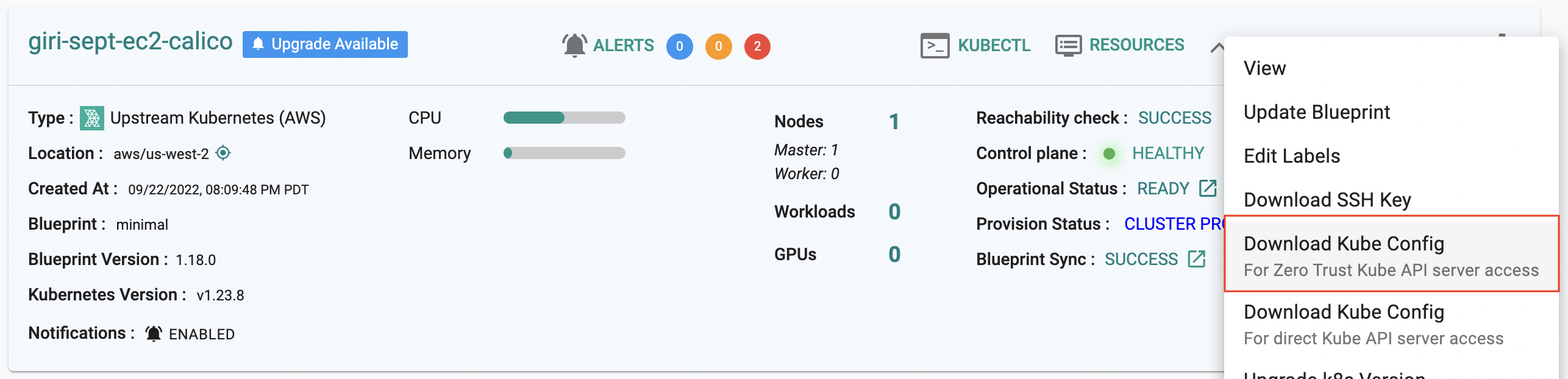 Single Cluster Kubeconfig