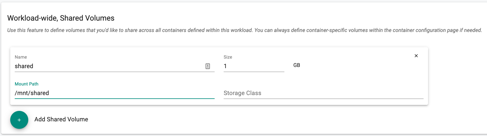 Workload Wide Shared Volumes