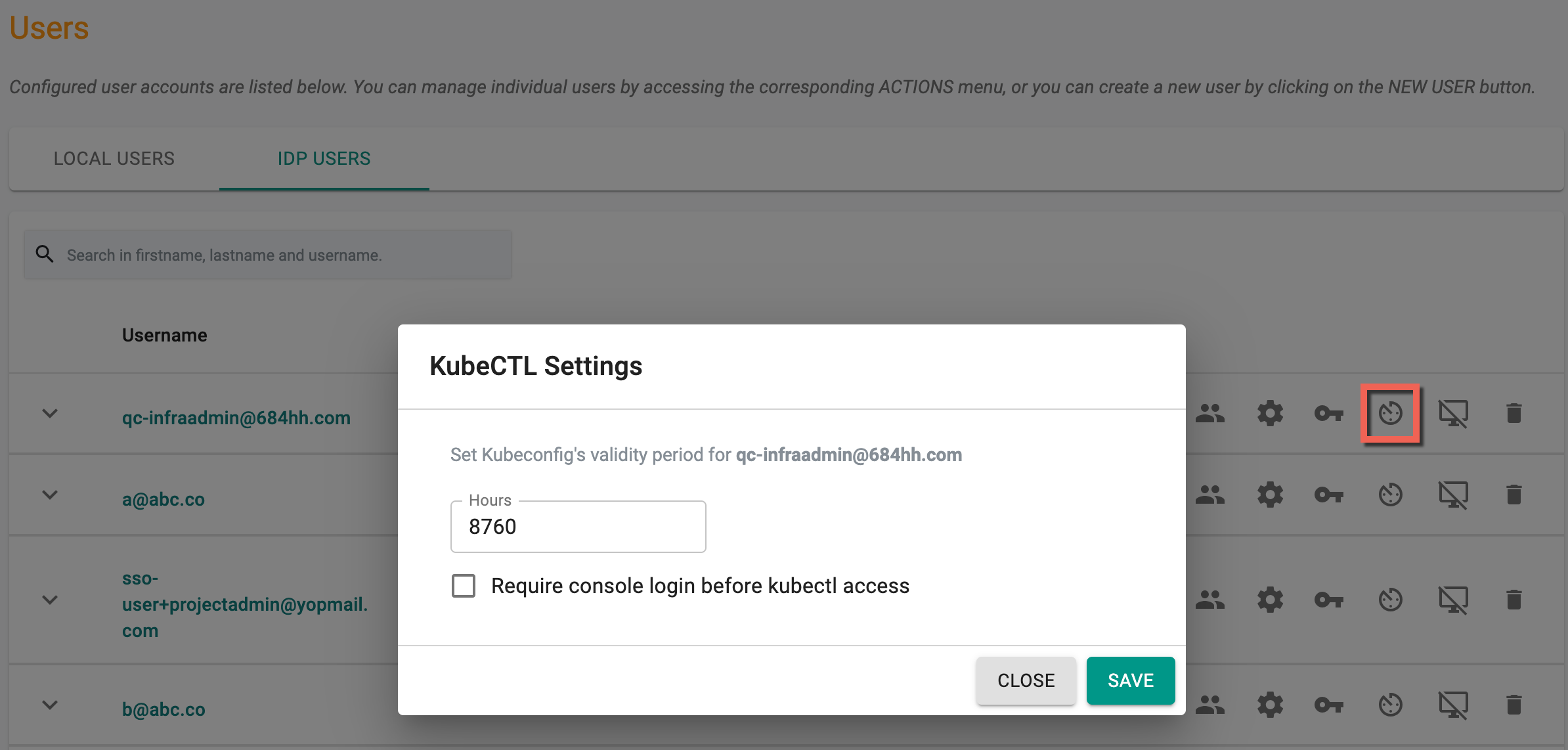 IdP User Kubeconfig Settings