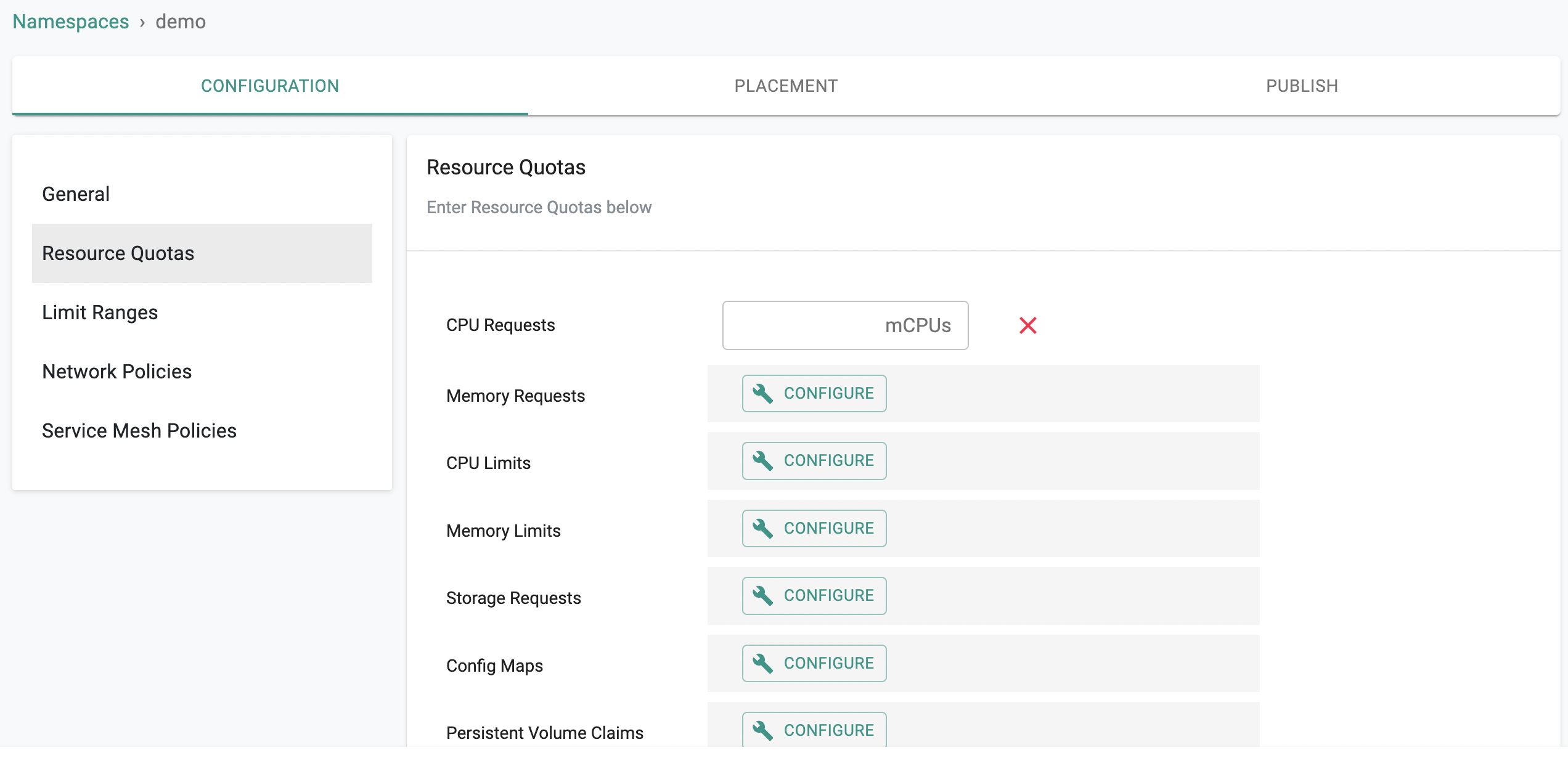 Resource Quotas for Namespaces