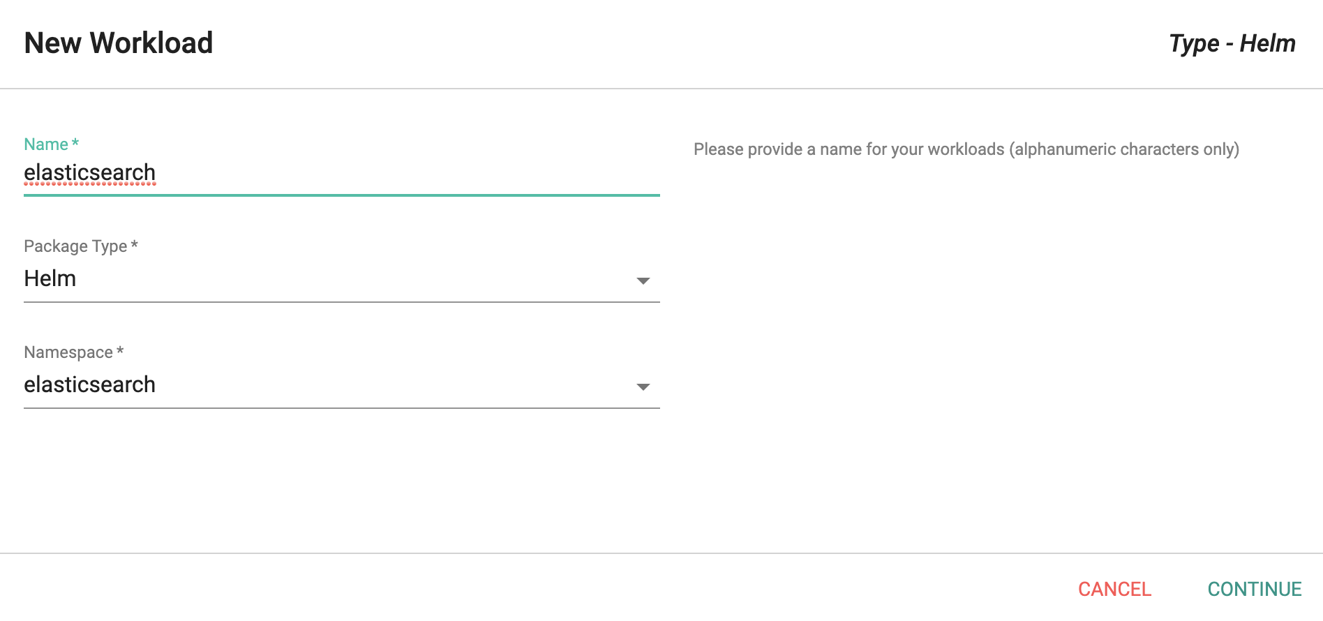 Helm based Workload