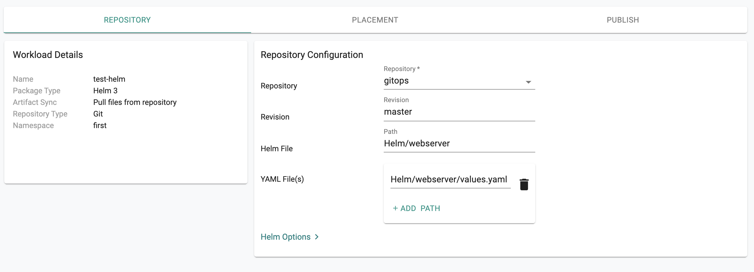 Create Helm Workload-Pull Artifacts