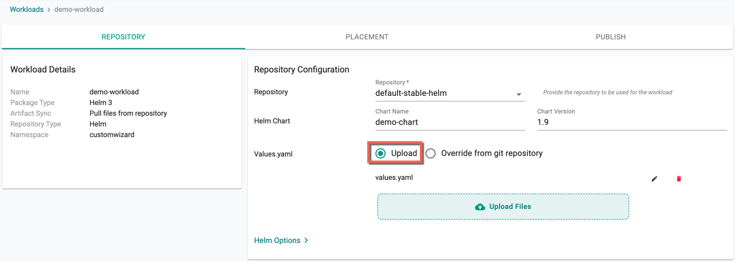 Multiple values Helm Workload