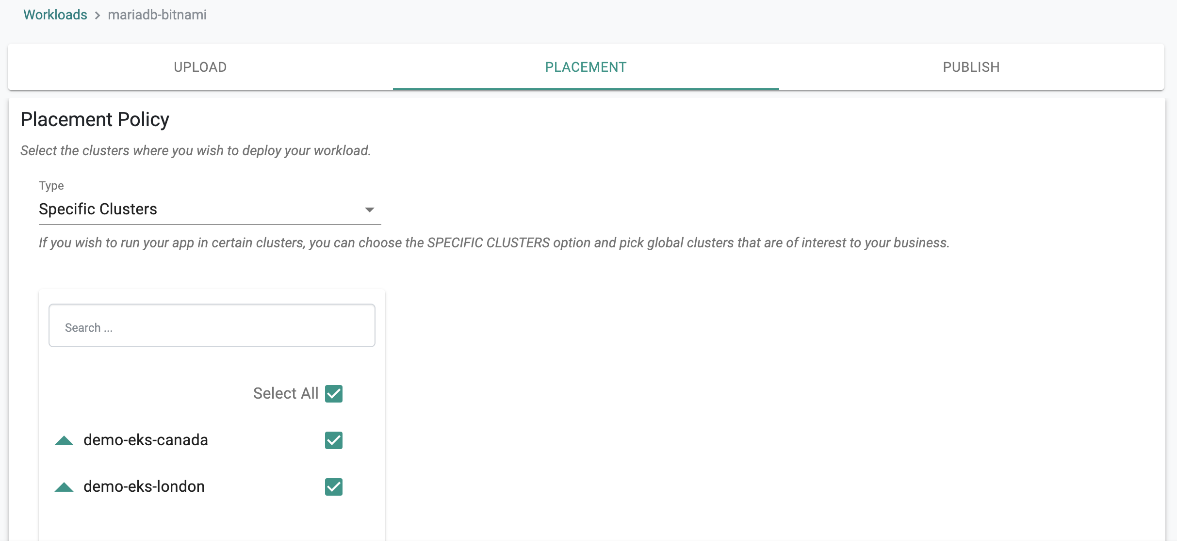 Specific Clusters Policy