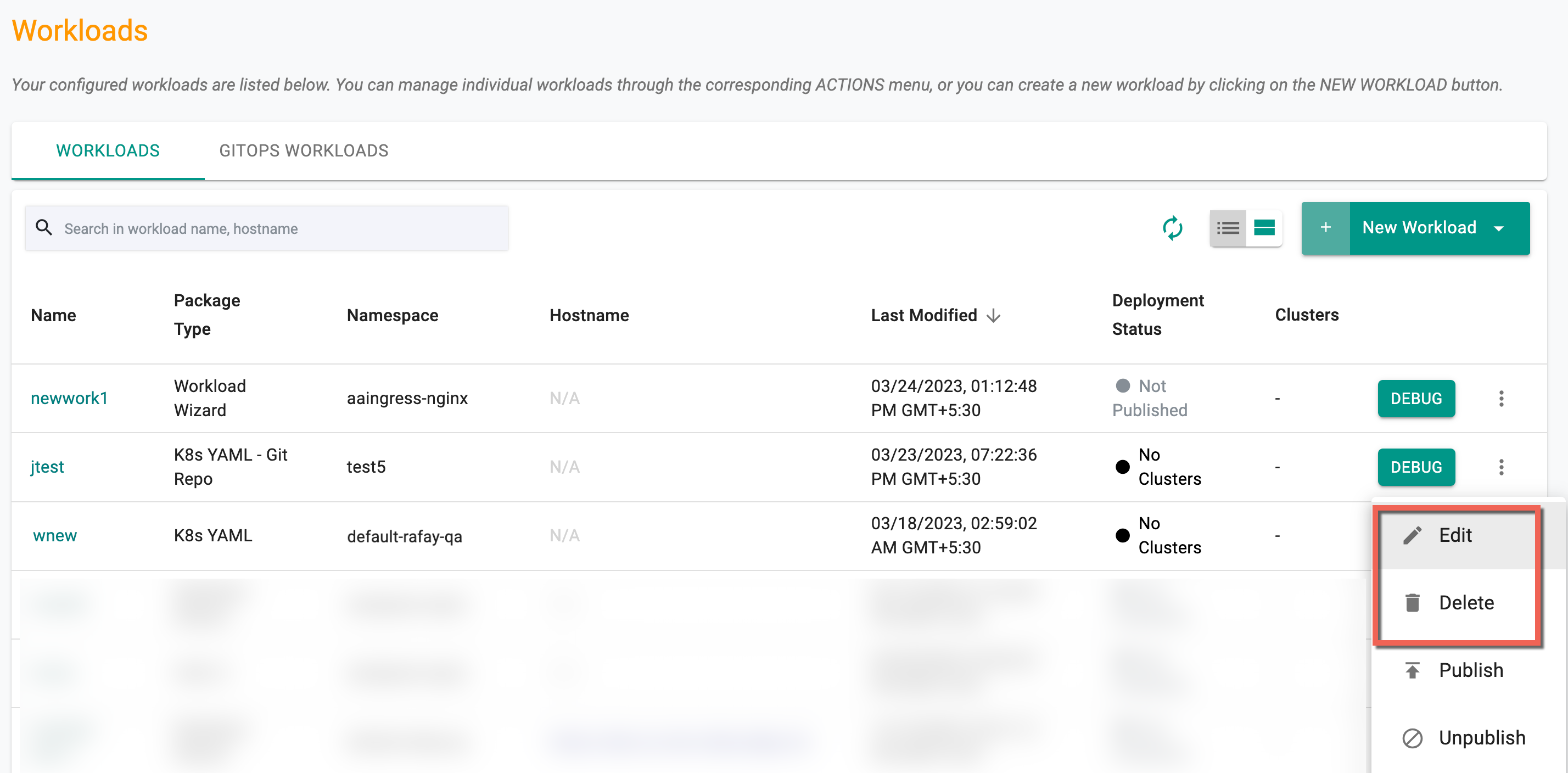 Debug YAML Workload