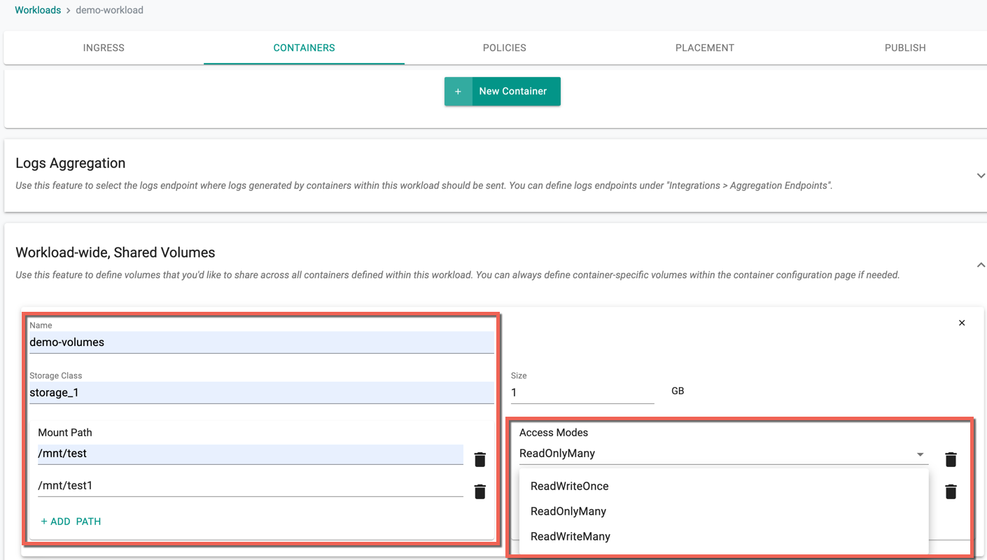 Workload Wide Shared Volumes